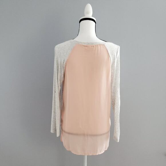 Hearts Gray Pink Sheer Panel High Low Long Sleeve Top L - Picture 2 of 8